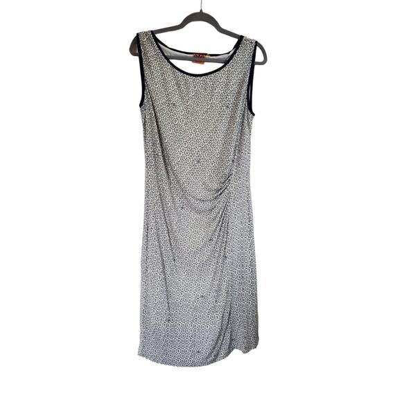 Tory Burch Blue White Sleeveless TB Logo Leaf Pleated Midi Dress, Size Large - Picture 1 of 13
